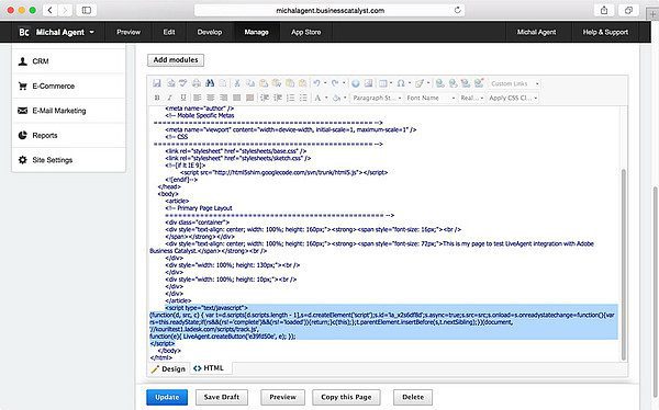 Ενσωμάτωση LiveAgent Adobe Business Catalyst 