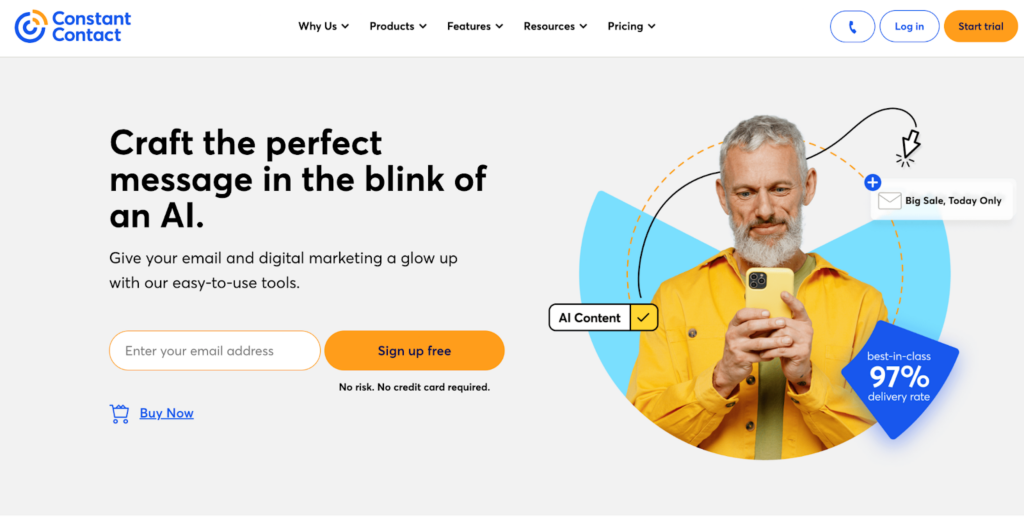 Αρχική σελίδα Constant Contact, λογισμικό μάρκετινγκ και διαχείρισης email