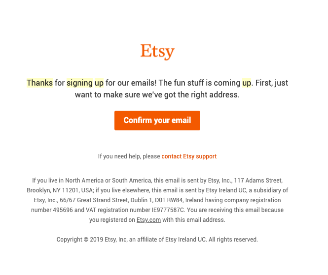 Επιβεβαίωση email απόκτησης πελατών Etsy