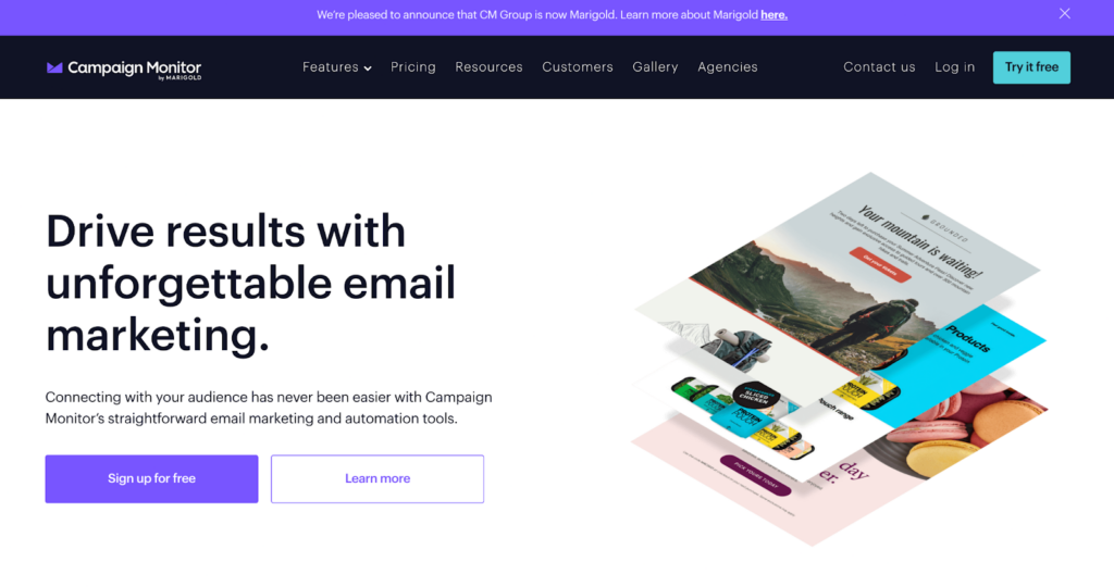 Αρχική σελίδα Campaign Monitor, αποτελεσματικό σύστημα διαχείρισης email και μάρκετινγκ