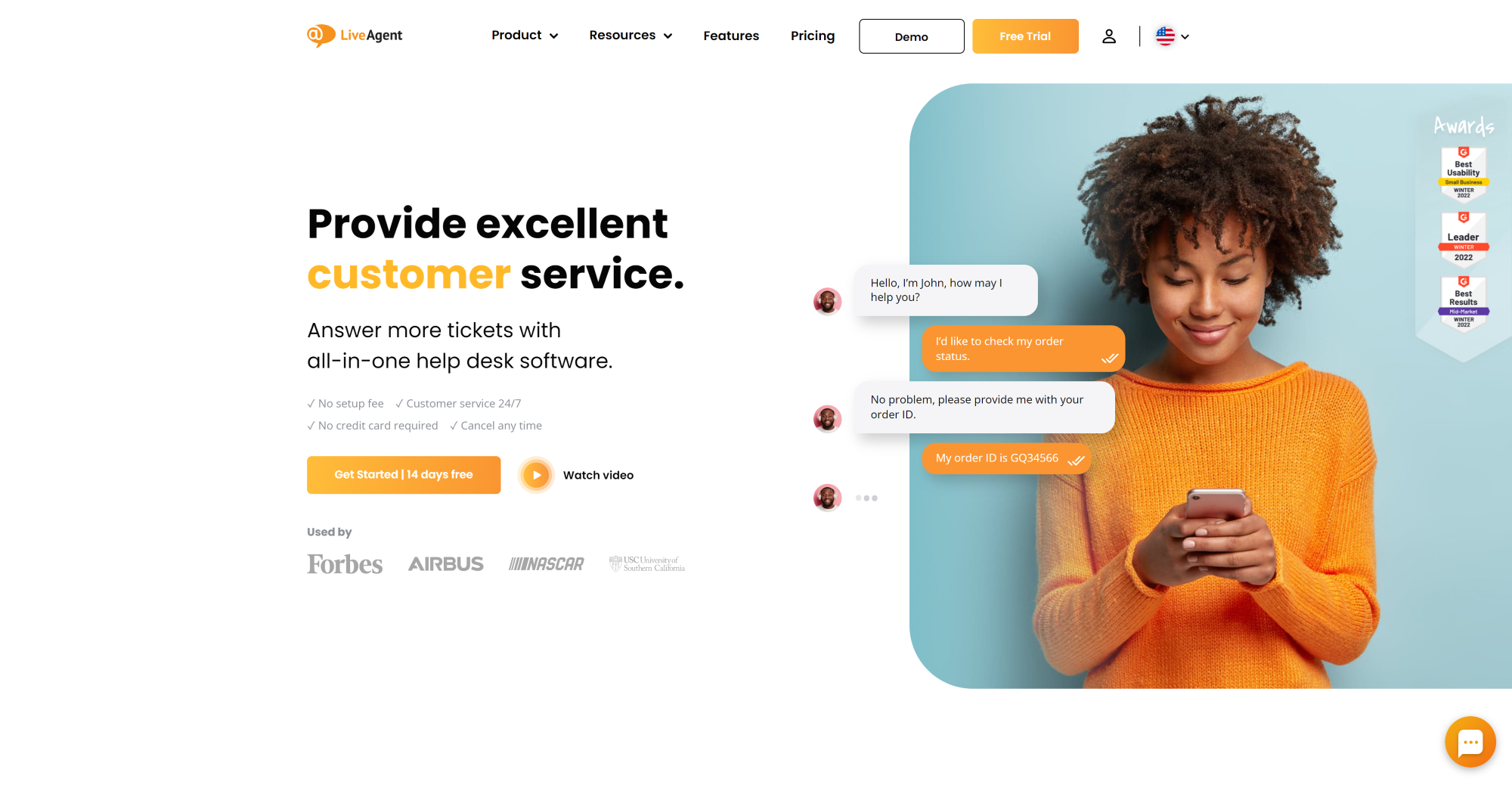 Αρχική σελίδα λογισμικού LiveAgent Live Chat