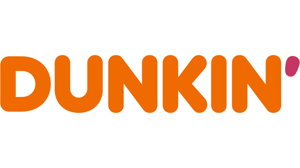 Logo of Dunkin', featuring the word 'DUNKIN'' in bold orange letters with a pink apostrophe at the end