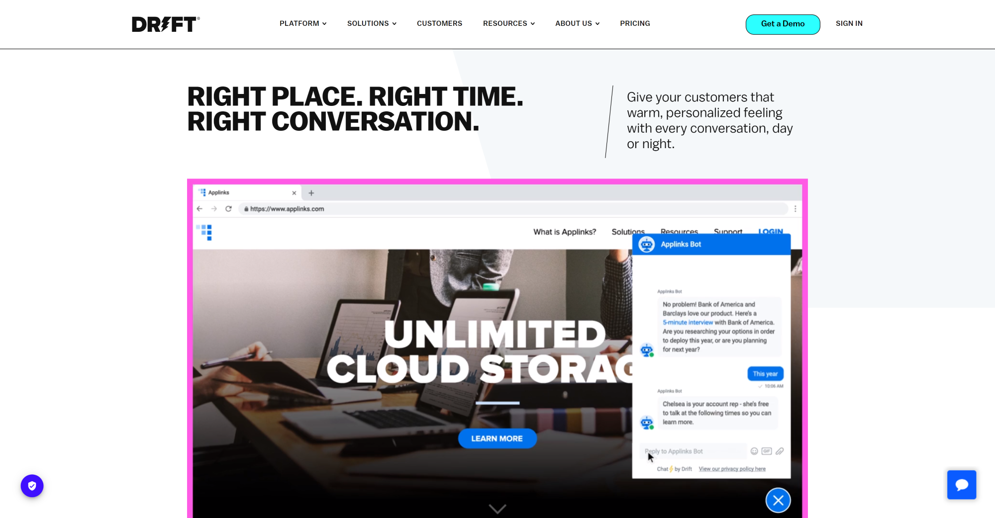 Drift Live Chat software homepage