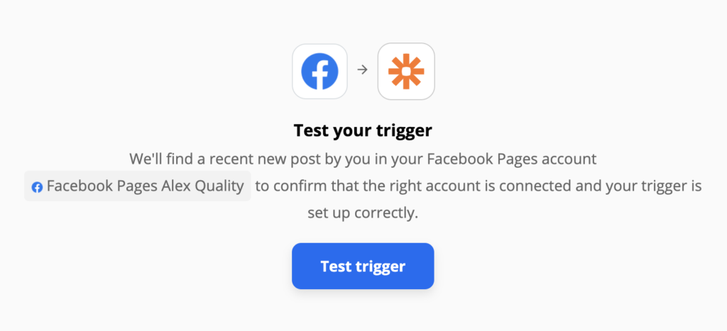 Δοκιμή ενεργοποίησης σελίδας Facebook στο Zapier
