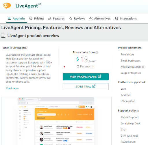 LiveAgents review portal profile