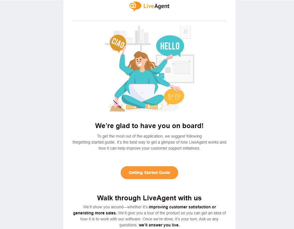 LiveAgent Welcome on board message
