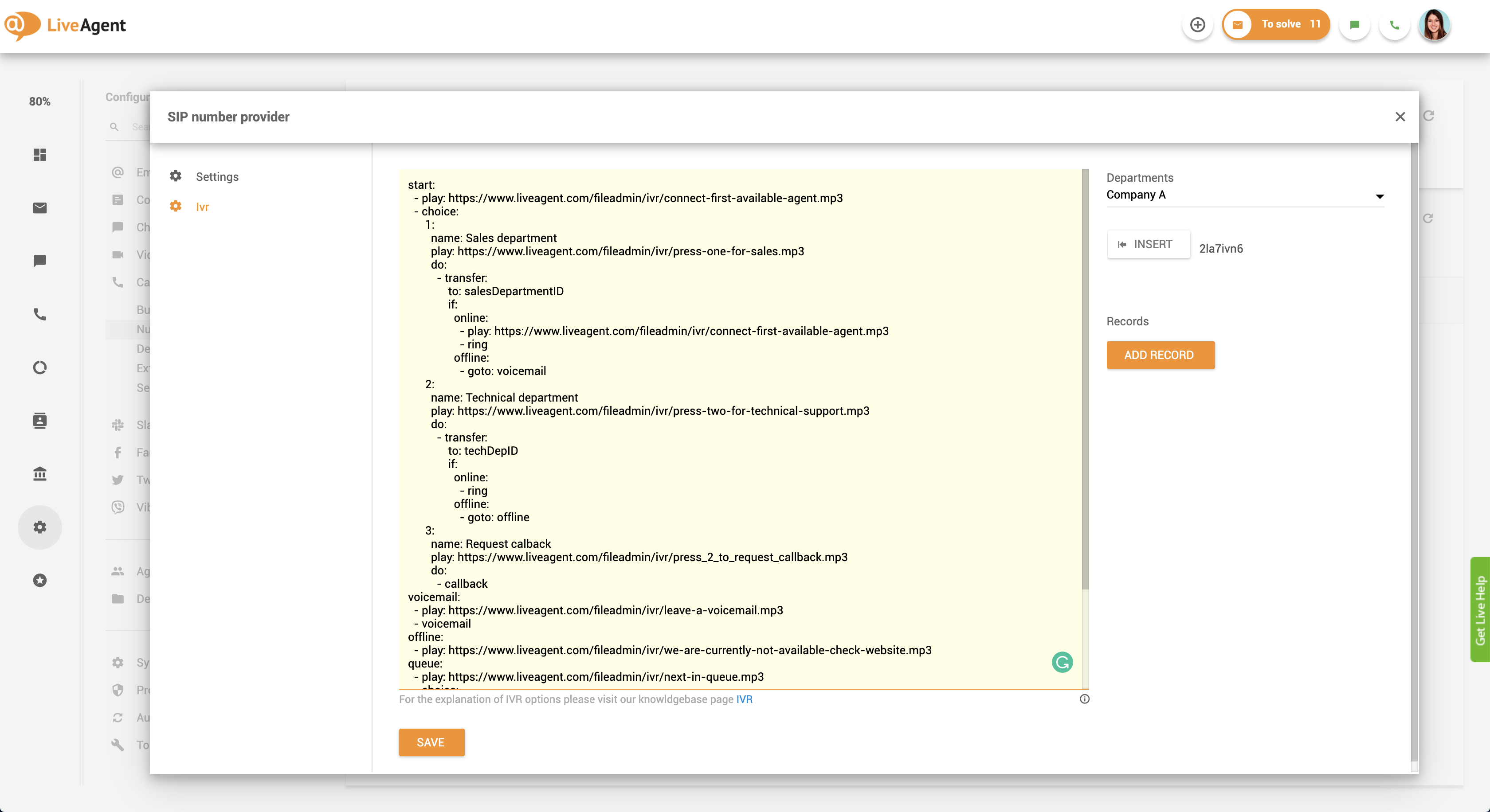 επιστροφή κλήσης, ρύθμιση IVR script