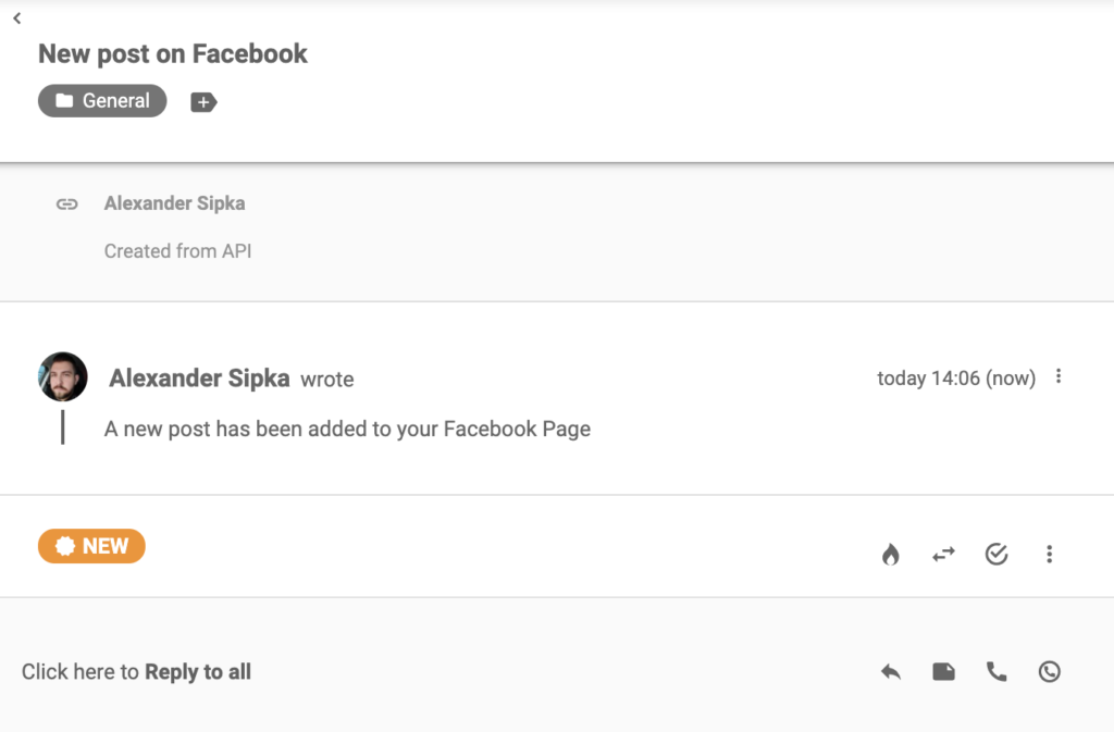 Ειδοποίηση Facebook που έφτασε στο LiveAgent