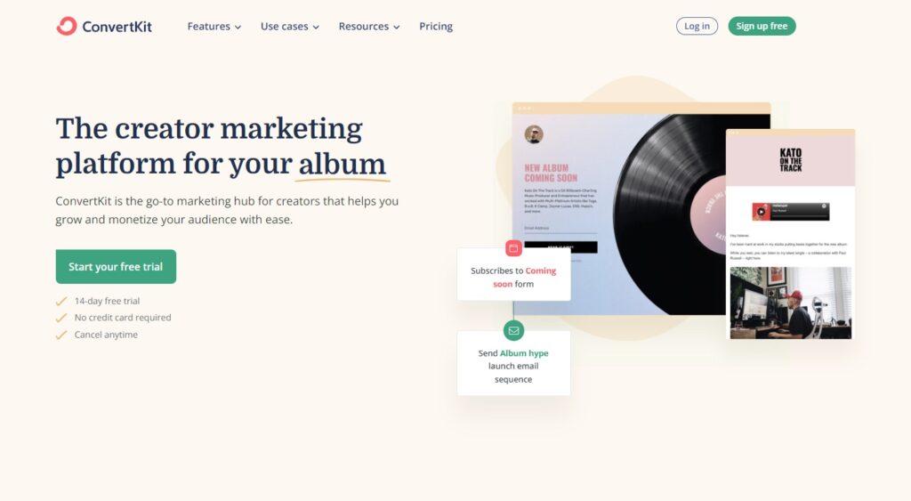 Αρχική σελίδα ConvertKit, λογισμικό διαχείρισης email για δημιουργούς