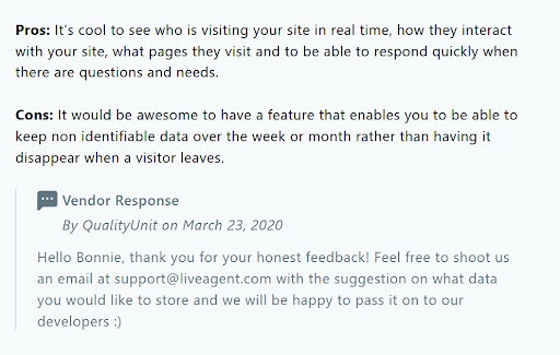 Vendor response to review on review portal
