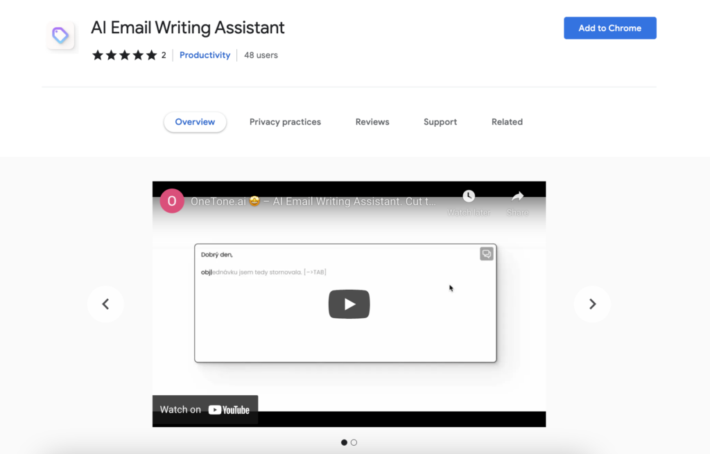 Μια εικόνα που δείχνει την επέκταση Onetone Google Chrome στο διαδικτυακό κατάστημα