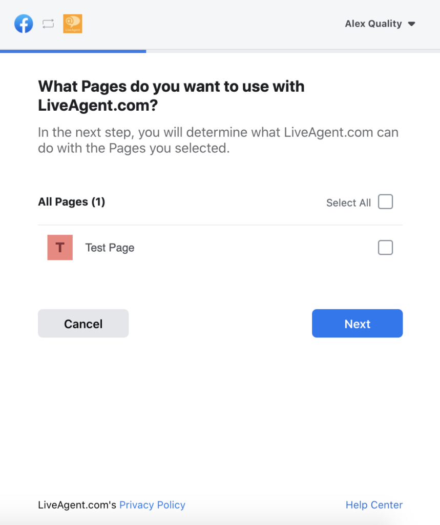 Επιλογή σελίδων Facebook στην διαμόρφωση του LiveAgent