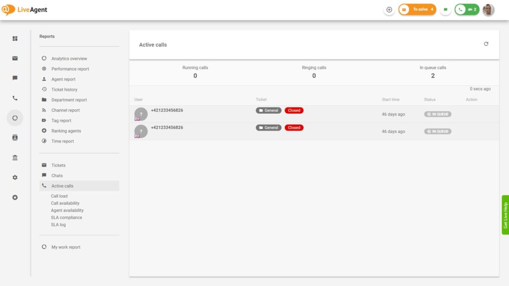 Αναφορά τηλεφωνικού κέντρου LiveAgent