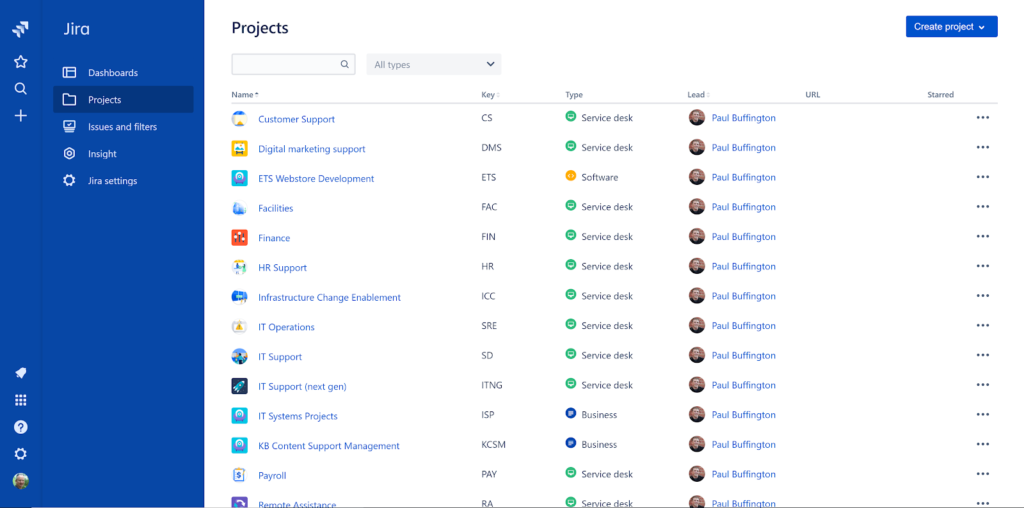 Jira Service Management - App - Uploads - 2021 - 11 - Jira Dashboard Projects.png