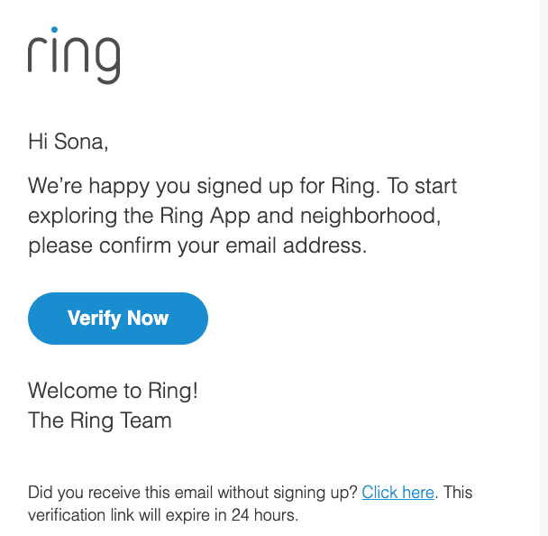 email επιβεβαίωσης της Ring