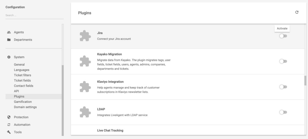 Πού θα βρείτε το plugin Jira στις ρυθμίσεις του LiveAgent