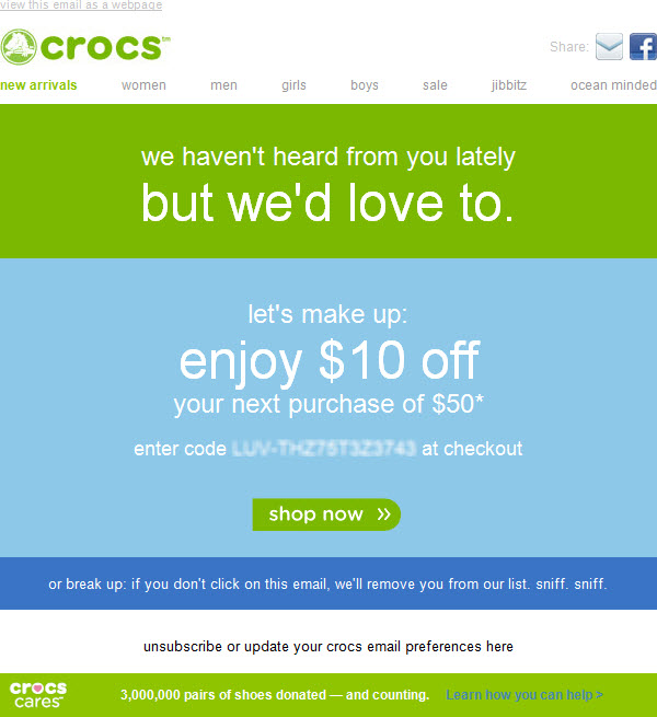 Καταληκτικό email αξίας από την Crocs
